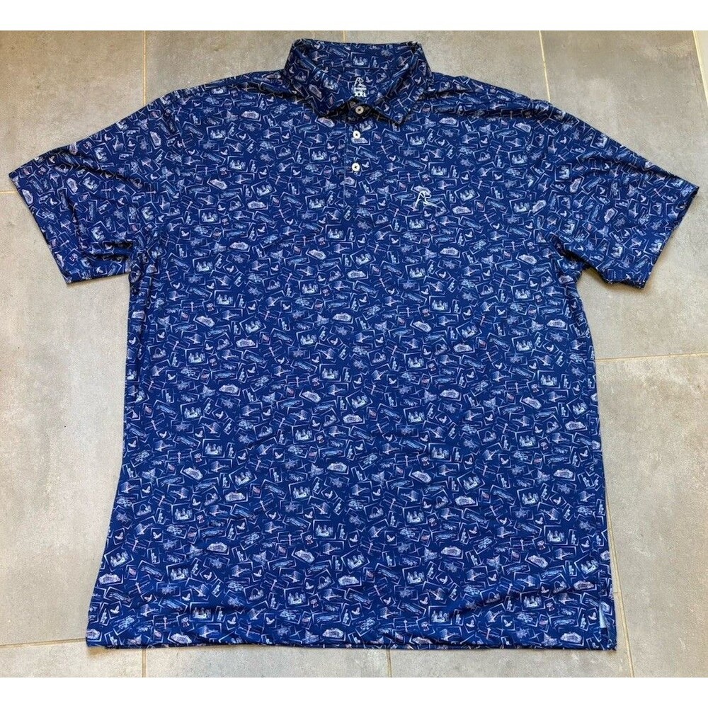 Rhoback Golf Polo Shirt Performance USA Skylines Rare AOP Men’s Sz 2XL